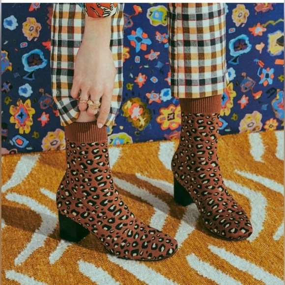 Anthropologie Silent D Camorra Leopard print knit sock boots Size 39/8.5 - Picture 7 of 16